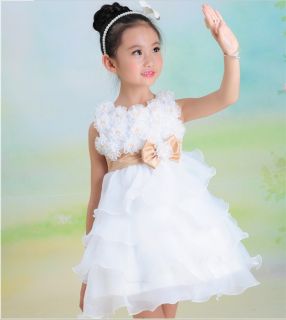 Girls Toddler 3D Flower Tutu Layered Skirt Princess Party Bow Kids Formal Dress