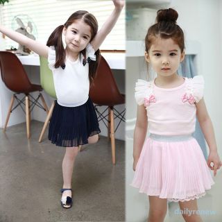 Toddler Girls Baby Ruffled Tops Pleated Skirt Outfits Clothing 2 Pcs Set 1 6Y