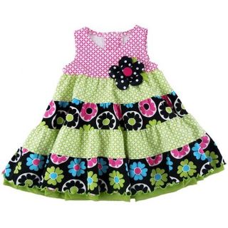 New Girls Boutique Peaches N Cream Sz 2T Pink Lime Flower Dress Summer Clothes
