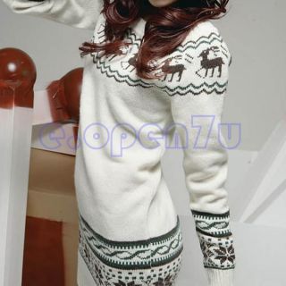 Ladies Long Sleeve Snowflake Deer Knit Wear Sweater Top Dress Pullover Jumper