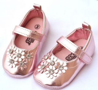 Silver Pink Flower Mary Jane Toddler Baby Girl Shoes Size 3 12 Months