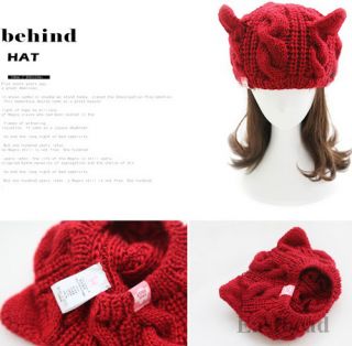 Devil Horns Cat Ear Crochet Women Girls Braided Knit Ski Beanie Wool Hat Cap