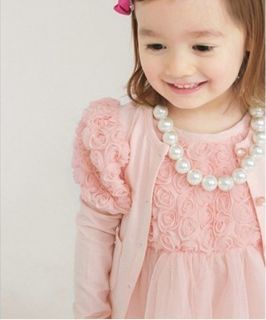 Spring New Kids Toddler 3D Lace Flower Cardigan Dress 2pcs Girls Outfit Set 2 7Y