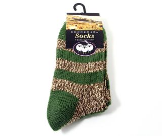 New Irish Wool Striped Socks Warm Womens or Mens Hiking Pair Medium Green