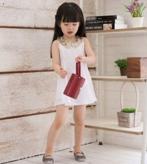 Casual Girls Baby Lace Hollow Out Floral Kids Sequin Lapel Dress Princess Skirt