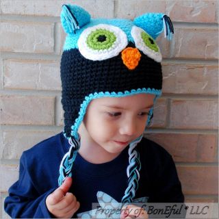 BonEful RTS New Boutique Crochet Knit s Unisex Baby Girl Boy Owl Blue Winter Hat