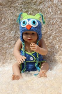 New Cute Cotton Handmade Green Blue Newborn Baby Knit Owl Hat Nappy Photo Prop