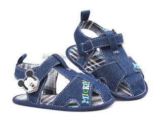 Baby Boy's Mickey Mouse Denim Sandals Crib Shoes Size 0 6 6 12 12 18 Months