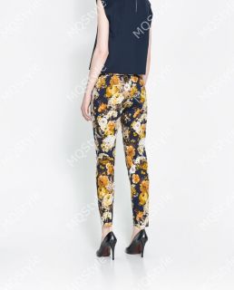 Womens European Fashion Casual Flower Print 9 10 Length Pencil Pants B3044