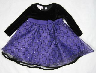 Toddler Girls Purple Dress Black Trim Velvet Bodice Size 2T Bonnie Jean New