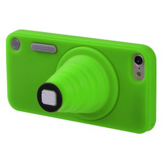 For Apple iPod Touch 5 Rubber Case Cover Green Camera Style Stand Screen Shield