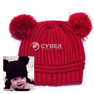 New Fashion Korean Baby Love Dual Ball Girls Boys Wool Knit Sweater Cap Hat