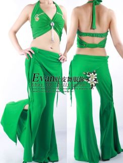 Belly Dance Costume 2Pics Top Pants Green