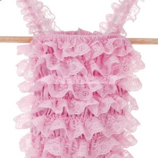 Toddler Kids Baby Girl Lace Posh Braces Ruffle Romper Teddy Jumpsuit Pink s M L