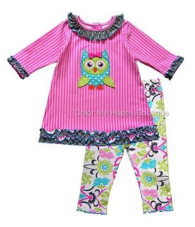 New Baby Girls Boutique Peaches N Cream Sz 24M Pink Owl Outfit Dress Clothes