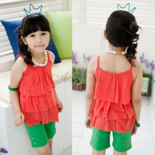 Girl Kid Spaghetti Strap Layered Top Dress Pants Summer Outfit Clothes 2 6 Years