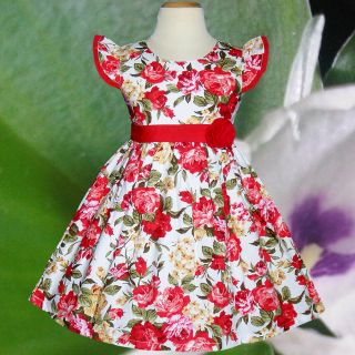 Red Flower Clothing Summer Birthday Toddler Girls Kids Dresses Size 2 7 Year