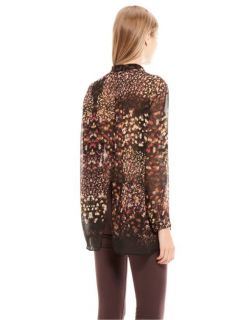 Womens European Fashion Collar Flower Print Chiffon Long Sleeve Shirt B4156