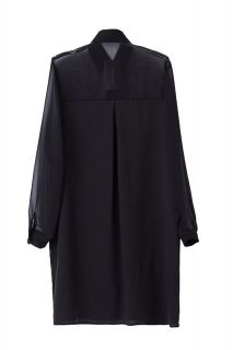 Womens European Fashion Chiffon Splice Long Sleeve Collar Dress Black B3653MS