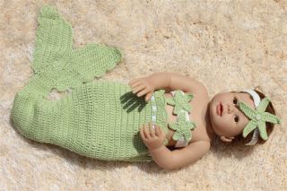 Handmade Crochet Knit Mermaid Tail Headband Newborn Baby Photo Prop Green