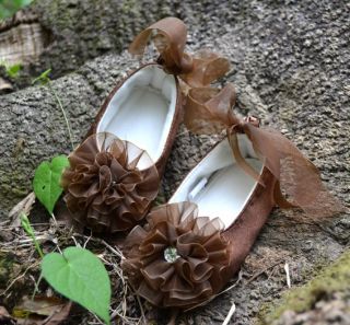Ivory Pink Brown Yellow Infant Toddler Baby Flower Girl Shoes Size 0 1 2 3 4