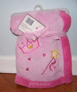 Pink Little Princess Wand Hearts Crown Soft Baby Girl Fleece Blanket