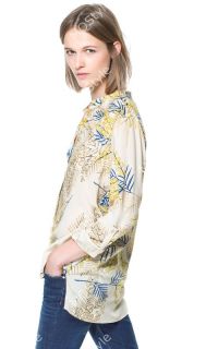Womens European Fashion Fancy Leaf Print V Neck Long Sleeve Blouse Shirts B2809