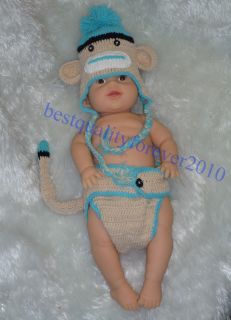 Newborn Baby Boy Monkey Crochet Hat and Diaper Cover Photography Photo Prop K12