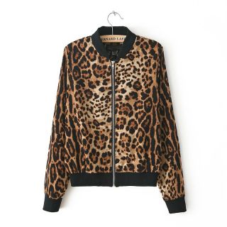 New Womens European Fashion Full Wild Leopard Print Zipper Coat Jacket B2385
