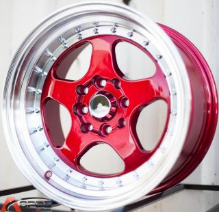 JNC 010 15x8 4x100 20 Red Wheel Fit Integra BMW E30 E21 2002 Civic SI CRX Rim