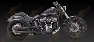 11 13 Harley Davidson Softail Blackline Black 3" Twin Slash Cut Slip on Exhaust