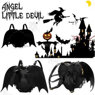 Black Bat Heart Backpack Wings Gothic Goth Punk Lace Lolita Visual Kei Bag FB104