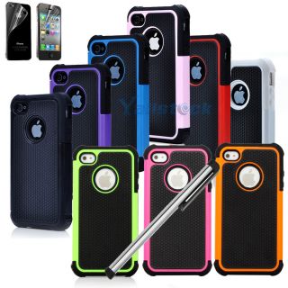 Pen Hybrid Rugged Rubber Matte Hard Case Cover for iPhone 4G 4S w Screen Guard