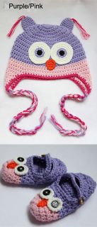 Cute Handmade Owl Newborn Baby Crochet Knit Hats Shoses Girl Boy Photograph New