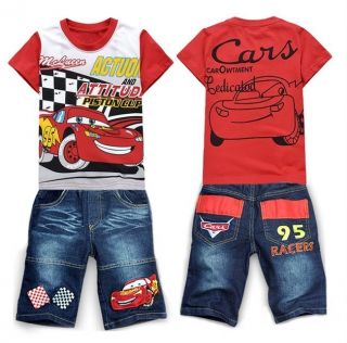 Toddlers Kids Boys Girls Cars Lightning McQueen T Shirt Jean Shorts Suits 2 8Y