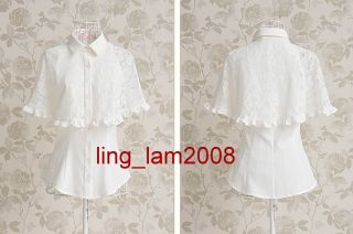 Sweet Cute Elegance Lolita Princess Lace Cape Sleeveless Top Shirt White s XL