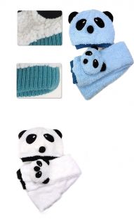 New Cute Panda Style Baby Kids Hat and Scarf Sets