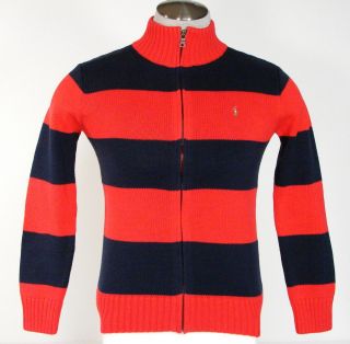 Ralph Lauren Red Blue Zip Front Long Sleeve Sweater Boys Large L 14 16