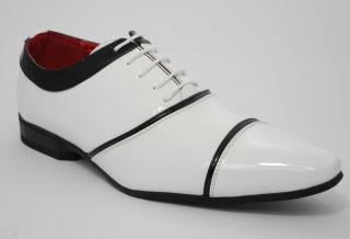 Mens Patent Leather Lace Up on Dress Shoes Black White Size 6 7 8 9 10 11 12