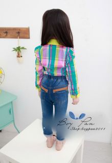 New Kids Cute Girls Clothes Colorfully Plaid Patterns T Shirts Tops sz2 7Years