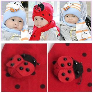 Lovely Baby Infant Boys Girls Ladybug Warm Winter Beanie Hat Cap Scarf Set New