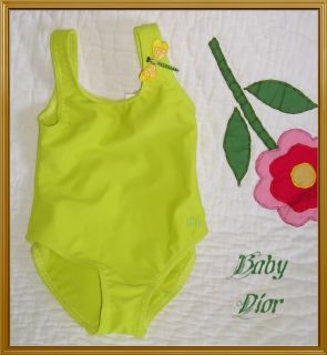 NWT Christian Dior Designer Baby Swimwear 1 Piece Bathing Suit CD Neon 12 18