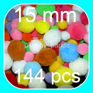 144 Mixed Fluffy Pom Poms Pompoms Snow Balls Baby 15mm