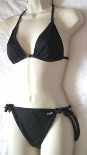 Black Beaded Triangle Bikini Top Bottom Swimwear Beach Summer Small 8 10 New