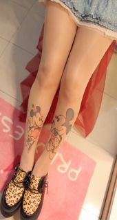 New Cute Mickey Minnie Transparent Tattoo Pantyhose Stockings Tights Legging
