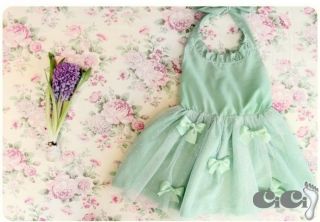 NTW Kids Girls Halter Chiffon Bow Princess Party Dress Summer 3 8T Green Rose