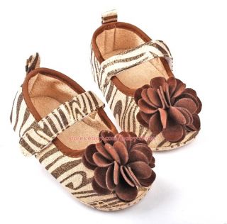 Baby Girls Zebra Print Soft Sole Flowers Shoes Size 1 2 3