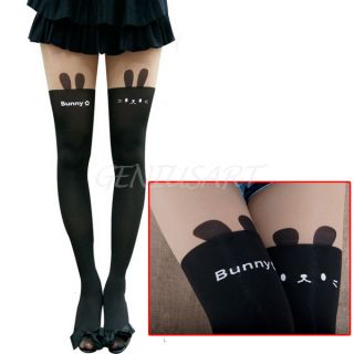 Fashion Cute Rabbit Dual Color Tattoo Socks Sheer Pantyhose Tights Stockings