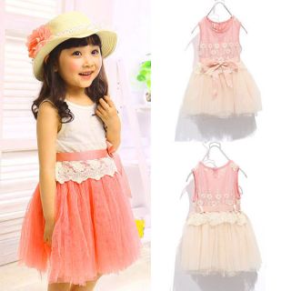 Girls Baby Lace One Piece Tutu Dress Bow Knot Belt Tulle Party Skirt Outfit 1 5Y