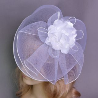 Large White Hair Hat Fascinator Clip Veil Flower Ball Celebration Wedding Party